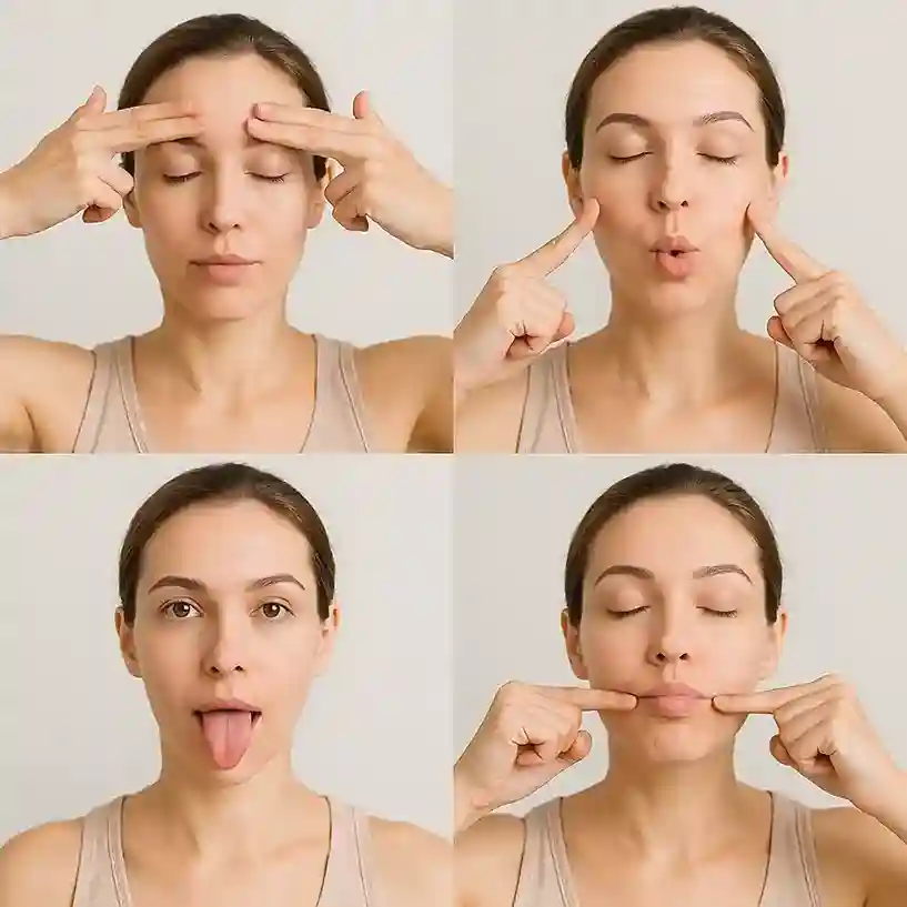 Face yoga exercises for natural beauty and relaxation at Rishi Adiyog Peeth, yoga school in Nainital, India
